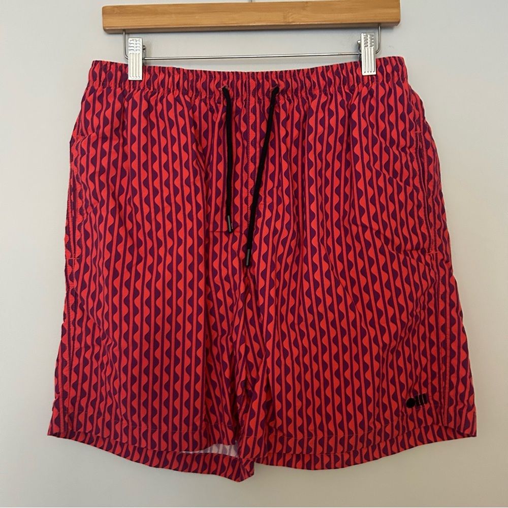 Solid & Striped Red Printed Classic Swim Trunks